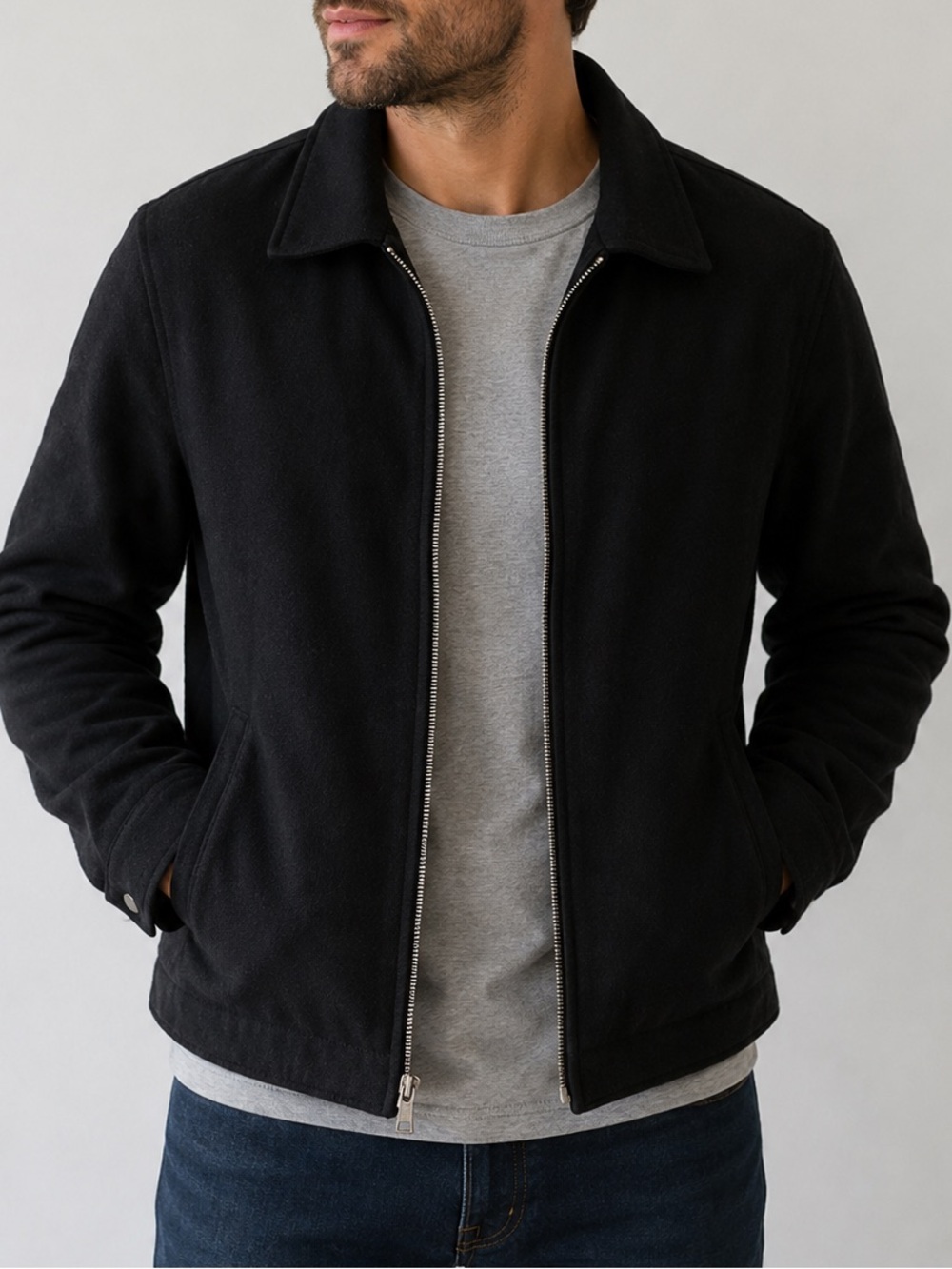Banana Republic Wool Blend Zip Front Jacket Black Size M